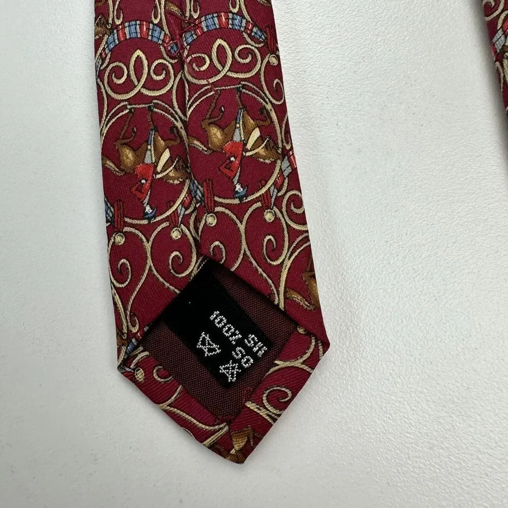 Salvatore Ferragamo Mens Tie Race Horses & Jockey Red Silk‎ 3.75